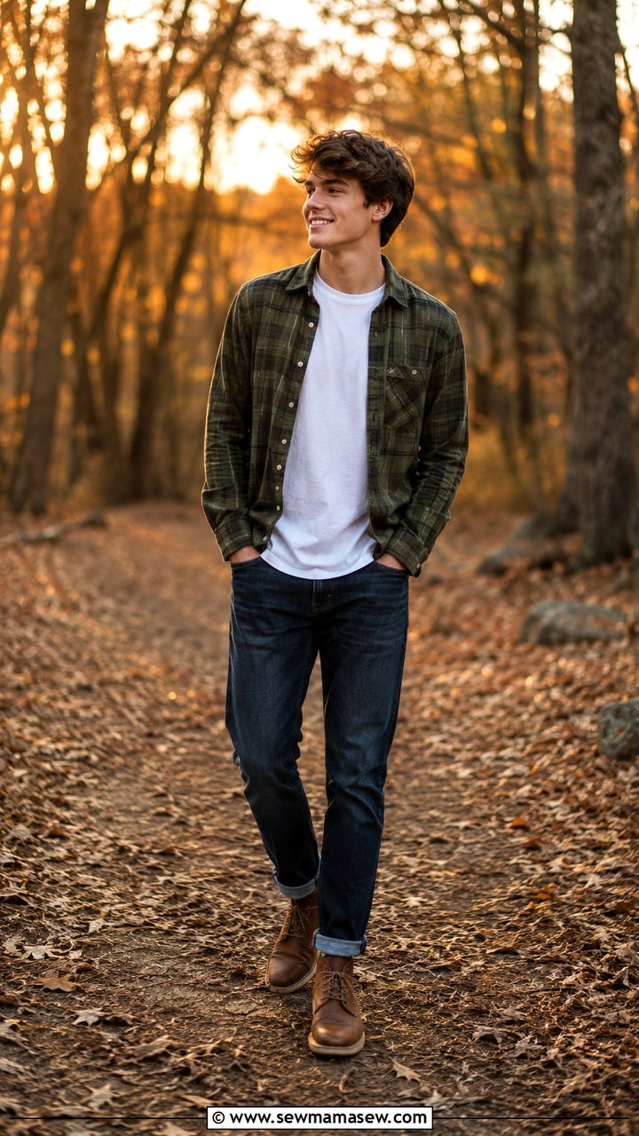 Flannel Shirt with Dark Jeans and Chukka Boots - 30 Senior photo outfit ideas for guys