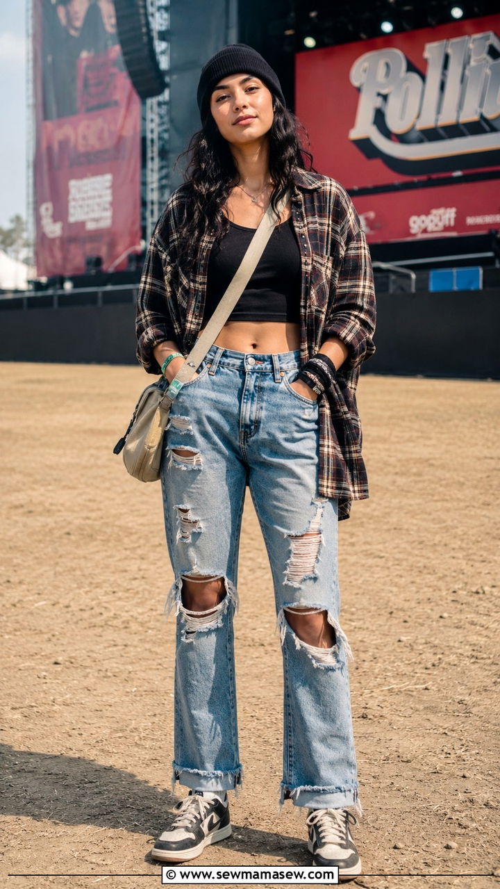 Flannel Shirt with Distressed Jeans Rap Concert - 25 Rap concert outfit ideas
