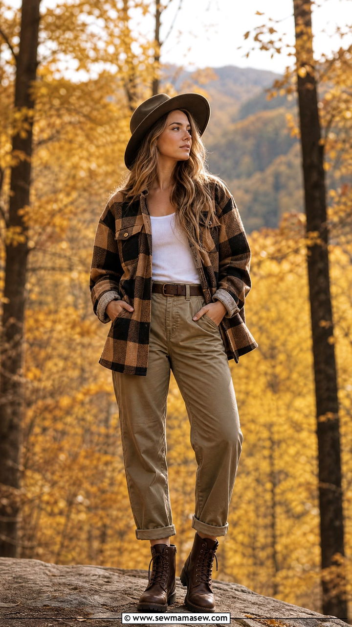 Flannel and Hiking Pants Fall Outfit - 25 Hiking outfit ideas cute