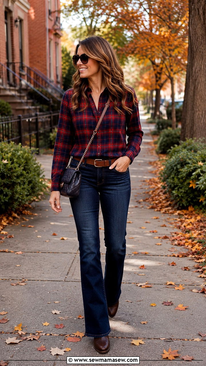 Flannel button down with bootcut jeans - 25 Bootcut jeans outfit ideas with a button down