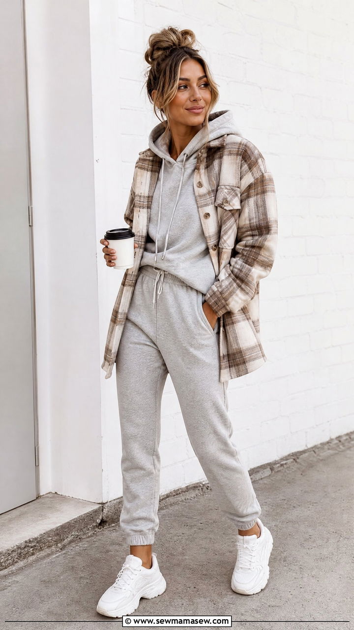 Flannel layered over a hoodie with joggers - 35 How to style a flannel shirt