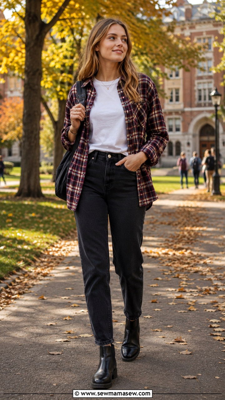Flannel shirt and dark jeans with Chelsea boots - 30 Middle school teacher outfit ideas