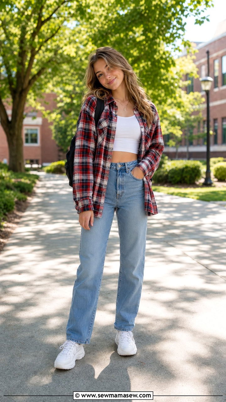 Flannel shirt and jeans outfit high school - 35 Back to school outfit ideas 9th grade