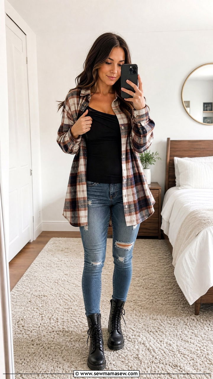 Flannel shirt and nursing tank outfit - 25 Nursing friendly outfit ideas