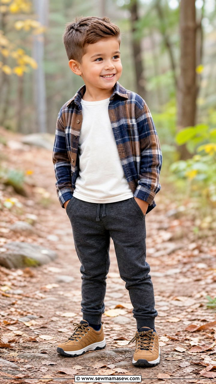 Flannel shirt joggers preschool outfit - 30 Preschool outfit ideas