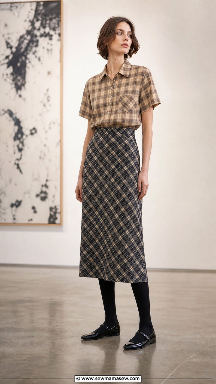 Flannel with a midi skirt and contrasting checks - 35 How to style a flannel shirt