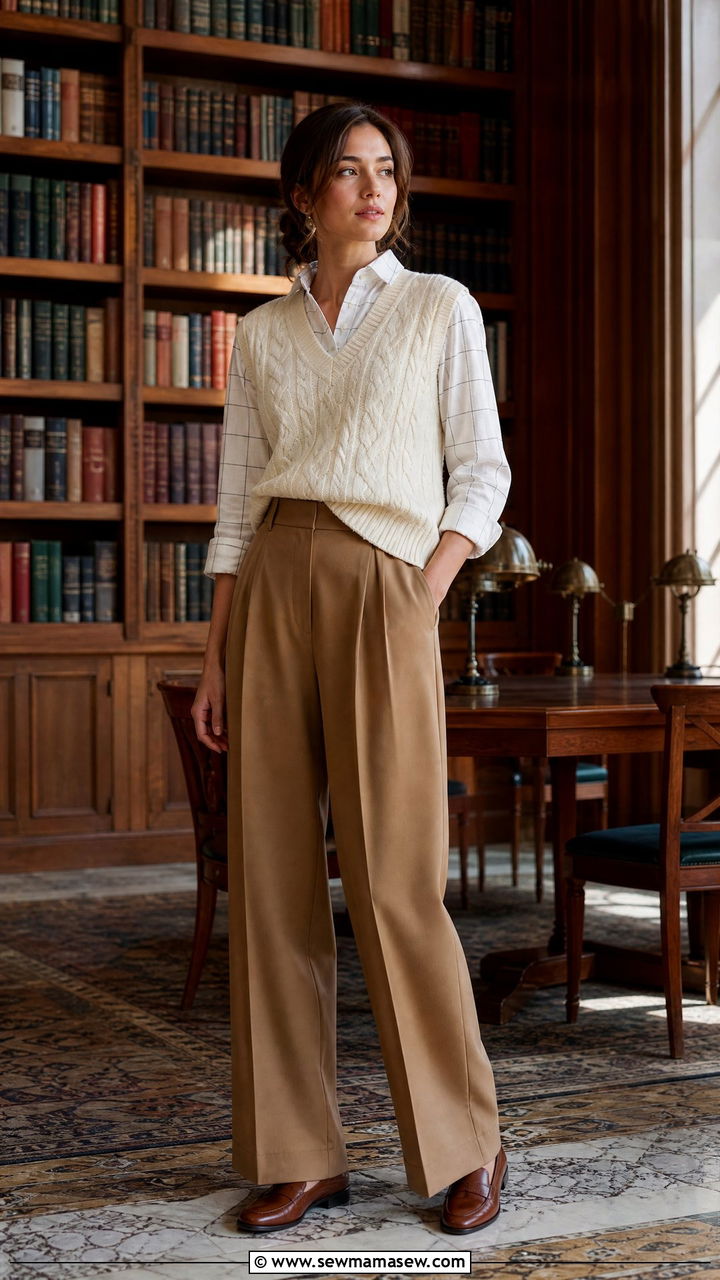 Flannel with a sweater vest and pleated trousers - 35 How to style a flannel shirt
