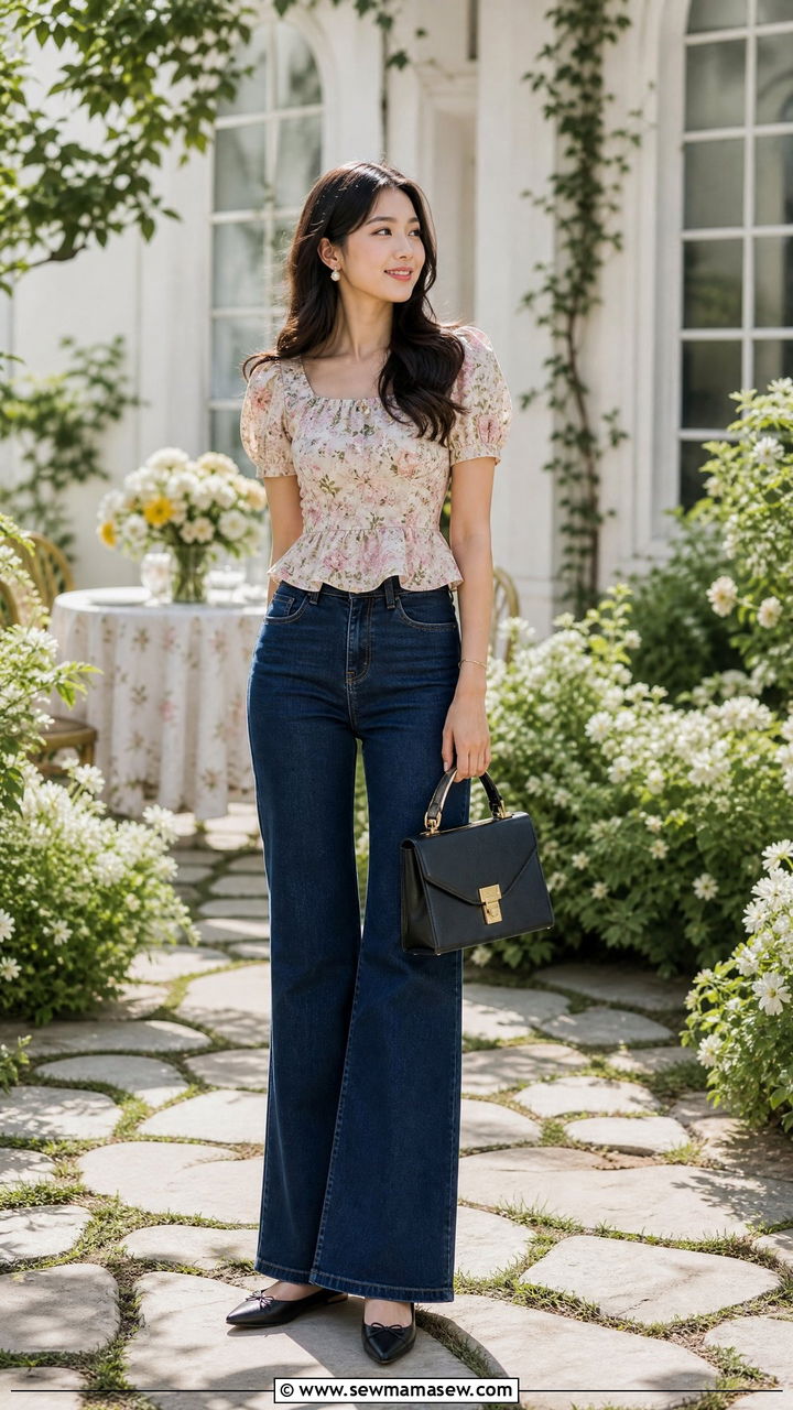 Flare Jeans With Peplum Top And Ballet Flats - 30 Flare jeans outfit ideas with flats