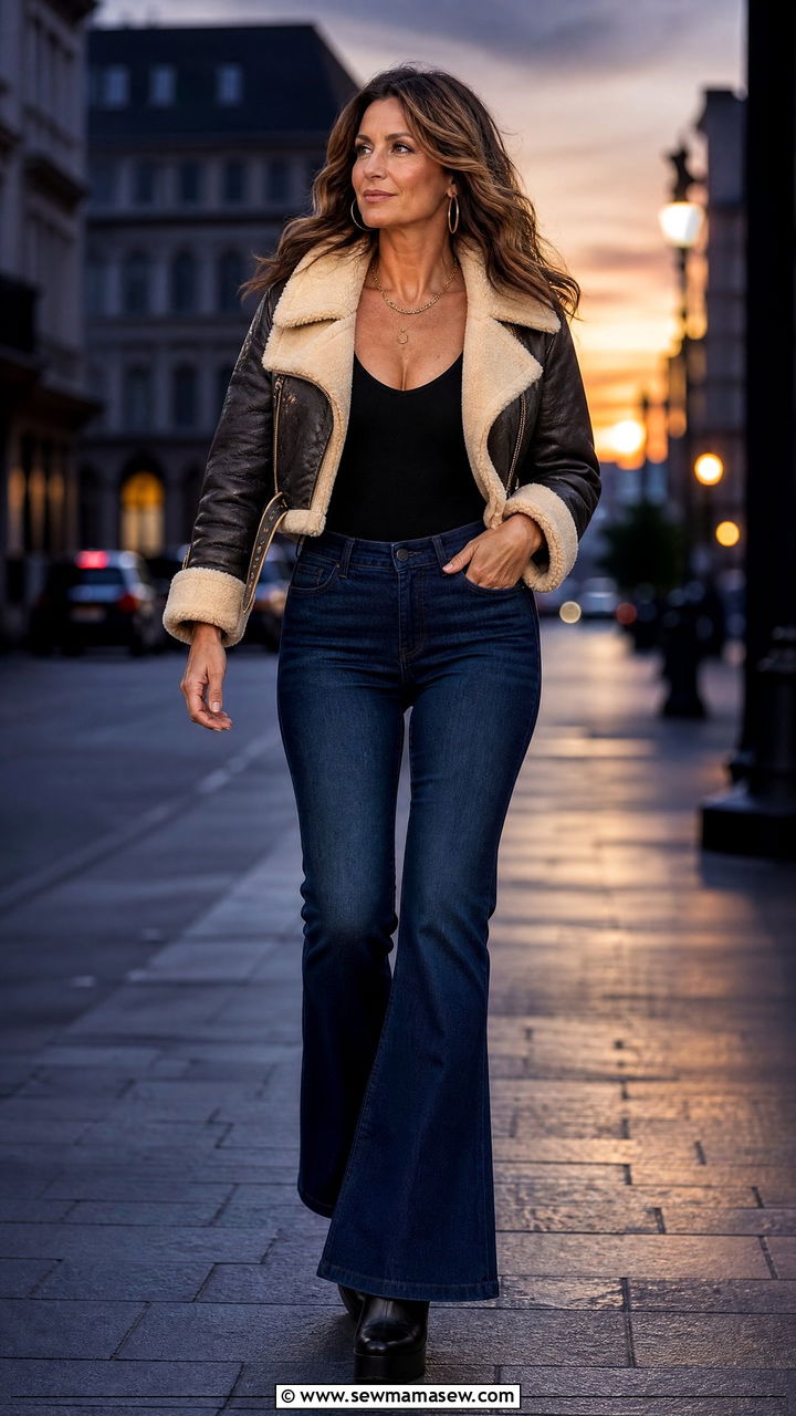 Flare Jeans with Platform Boots - 20 Jeans and boots outfit ideas over 40