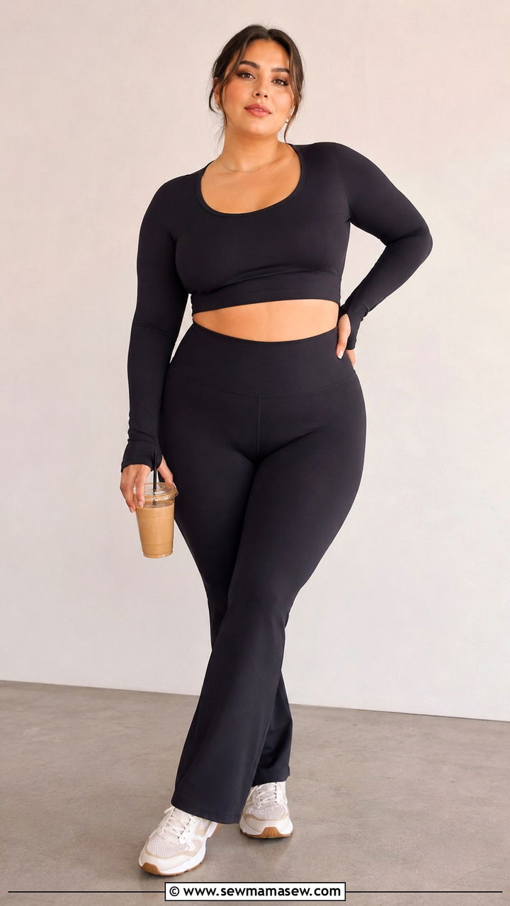 Flare Leggings and Crop Top Plus Size - 30 Pilates outfit ideas plus size