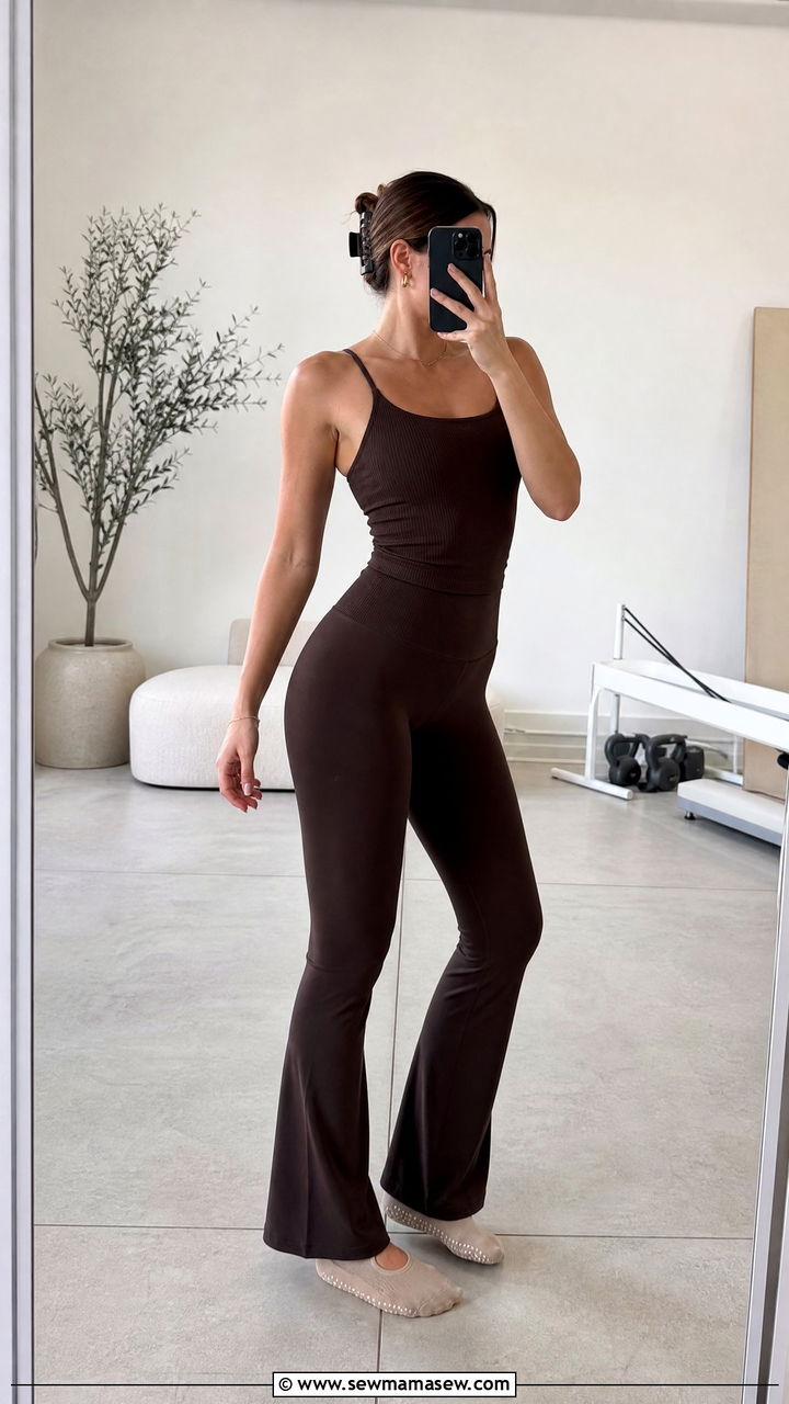 Flare Leggings and Fitted Tank Top - 30 Mat Pilates outfit ideas