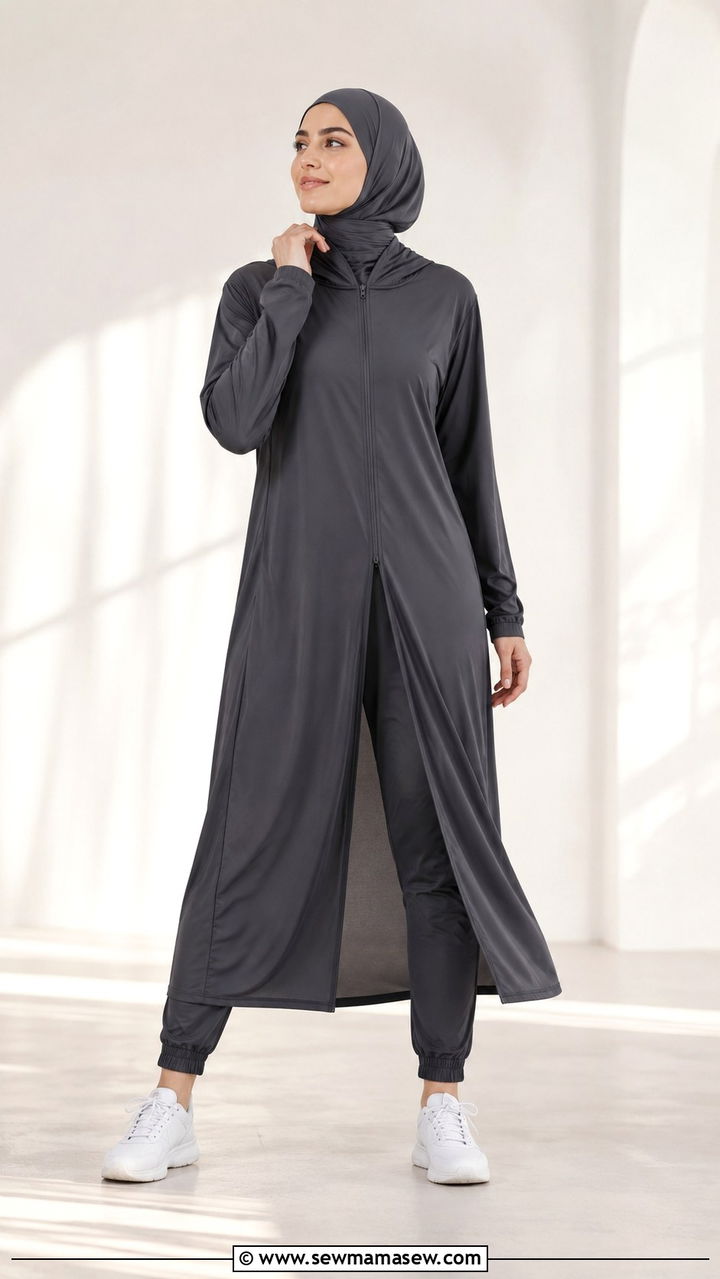 Flare Pants With Fitted Long Sleeve Top And Instant Hijab - 25 Modest yoga outfit ideas with hijab