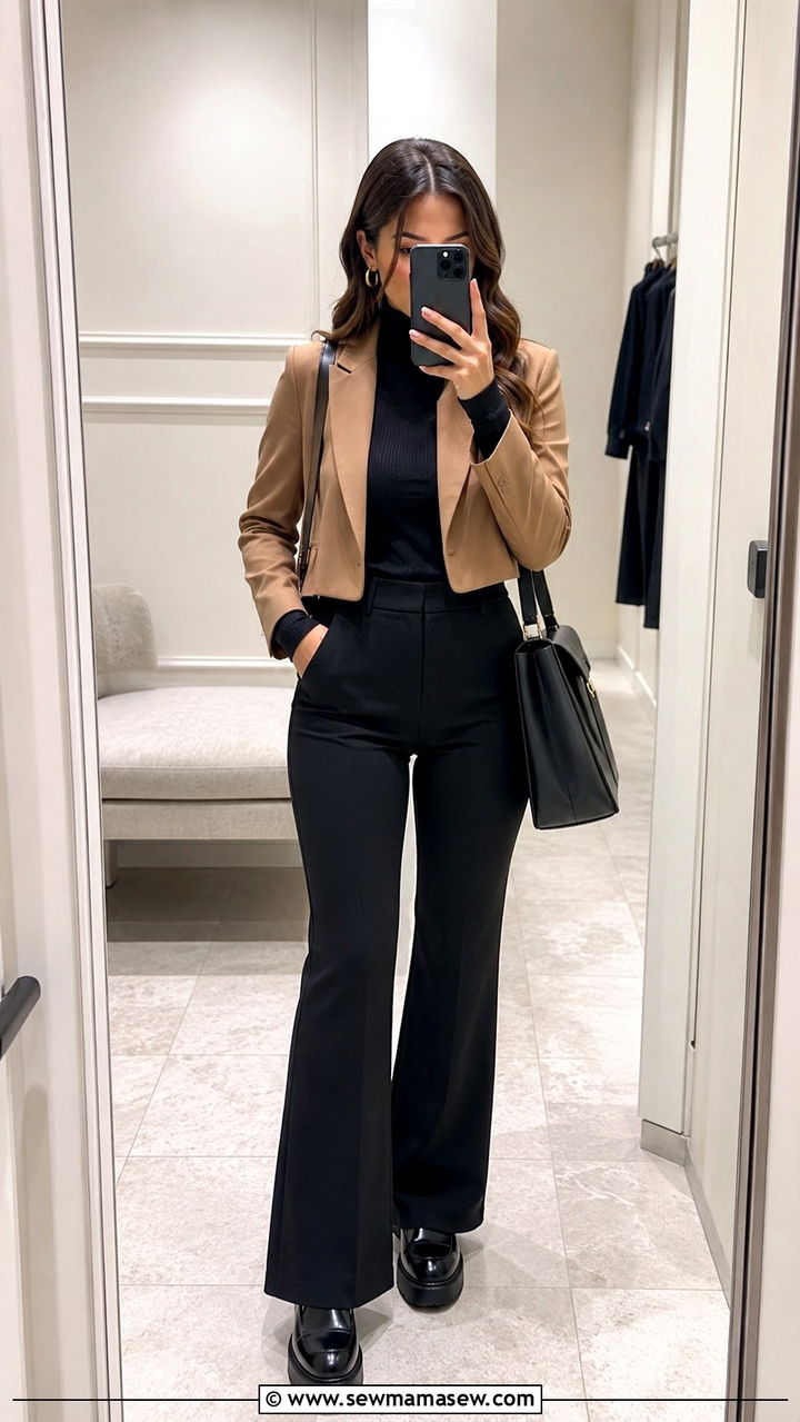 Flare Pants and Fitted Knit Top Work Outfit - 25 work outfits aesthetic