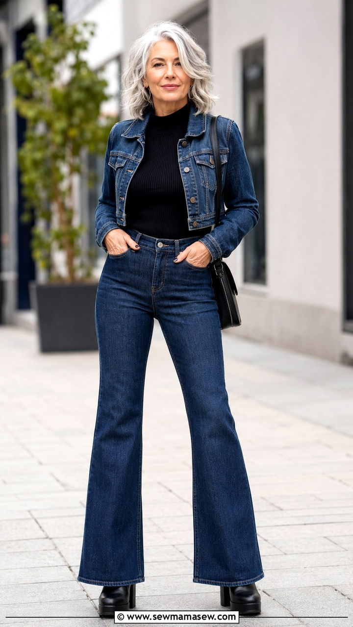 Flare jeans with platform boots - 20 Jeans and boots outfit ideas over 50