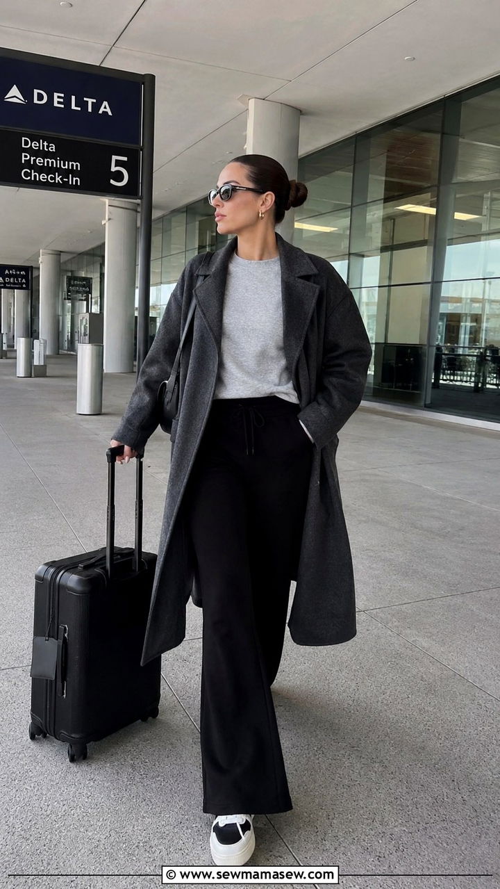 Flare sweatpants with sweatshirt travel look - 25 Airport outfit ideas with sweatpants