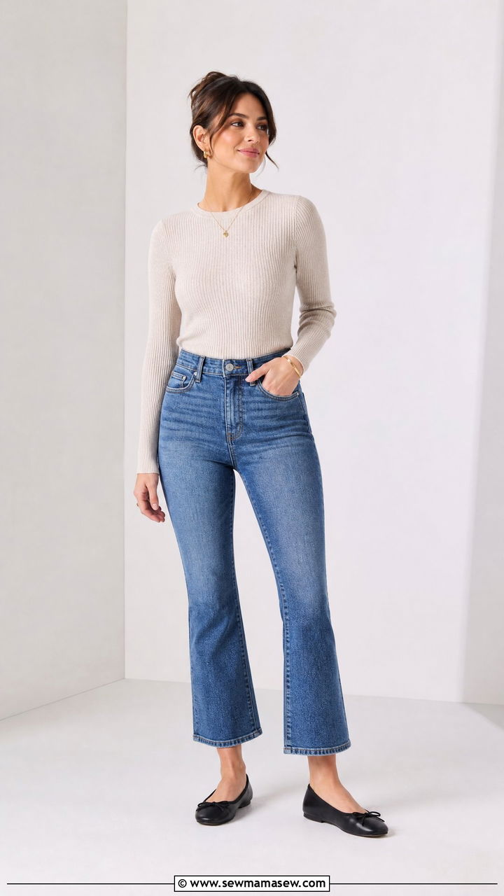 Flared Jeans With Ballet Flats - 25 Petite jeans outfit ideas with flats