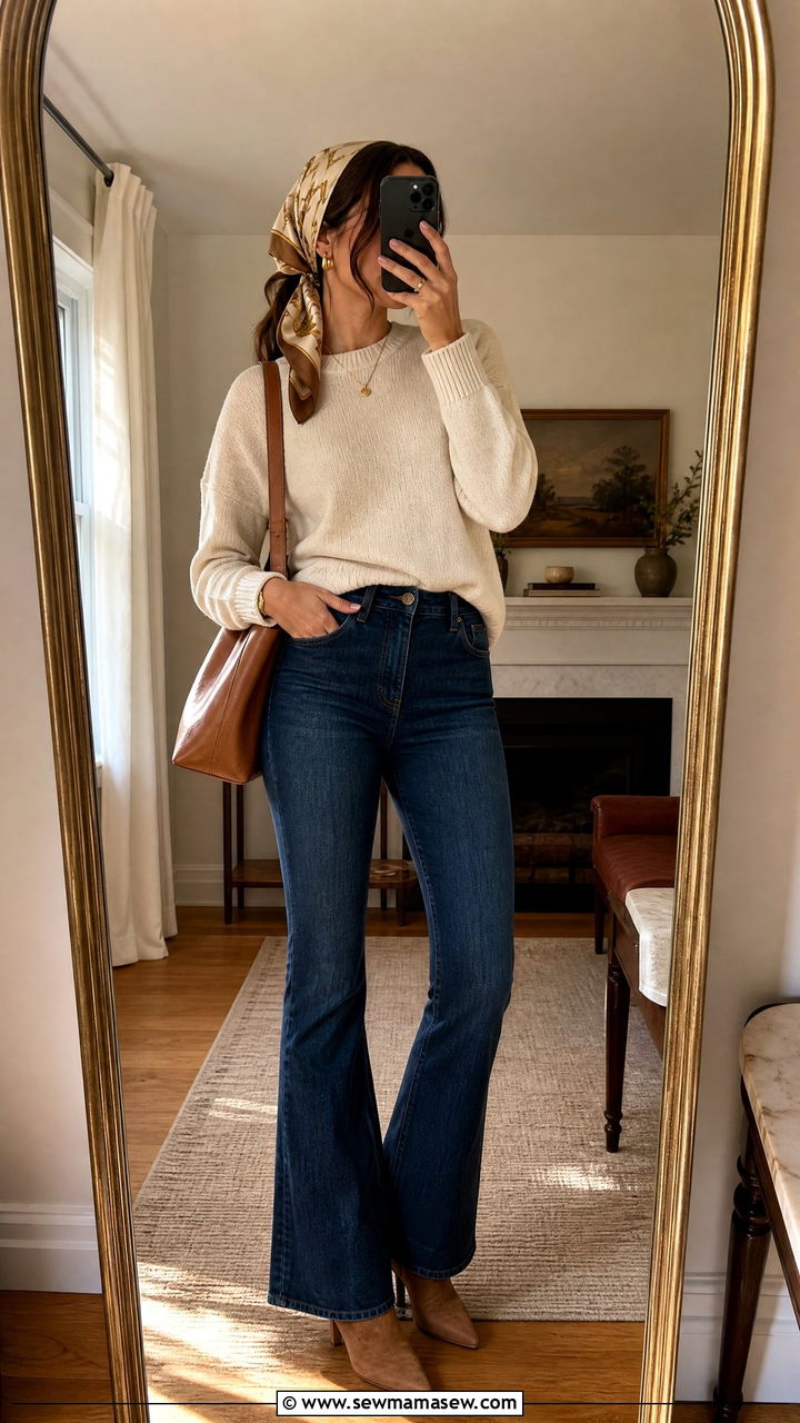 Flared Jeans and Knit Sweater Outfit - 30 elegant outfits ideas