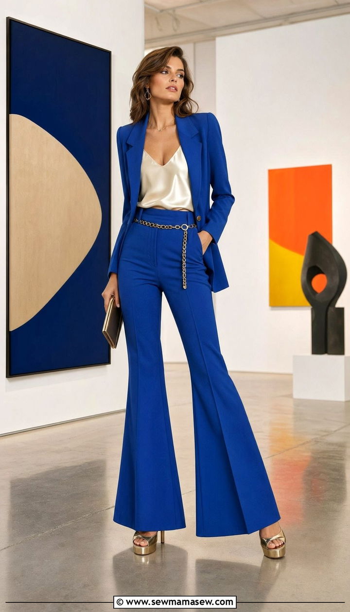 Flared Leg Pantsuit In Bold Color - 35 70s outfit ideas