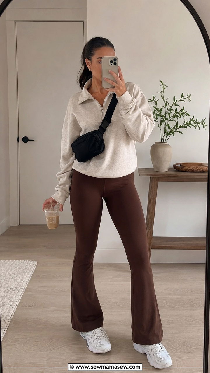 Flared Leggings And Half Zip Pullover Outfit - 25 Athleisure outfit ideas 2026