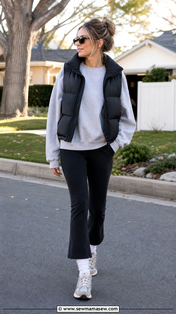 Flared leggings with crewneck sweatshirt - 25 errands outfits 2026