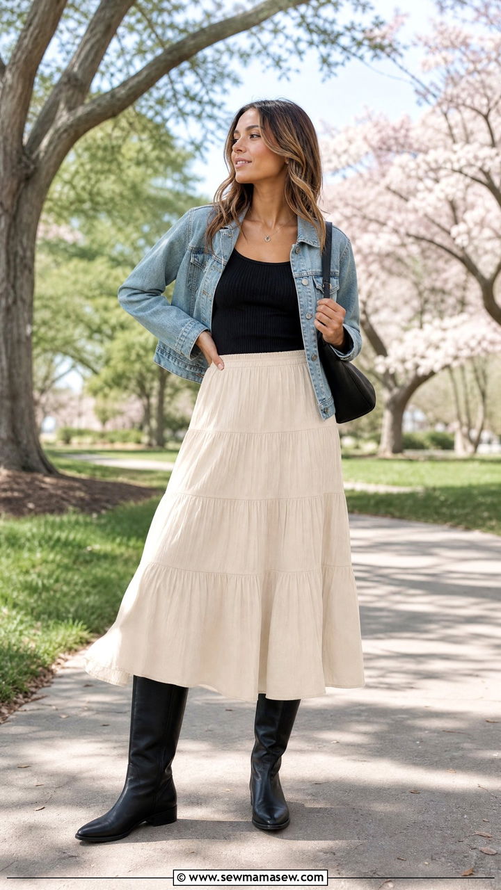 Flat Knee High Boots with a Maxi Skirt - 25 Knee high boots outfit ideas with a skirt