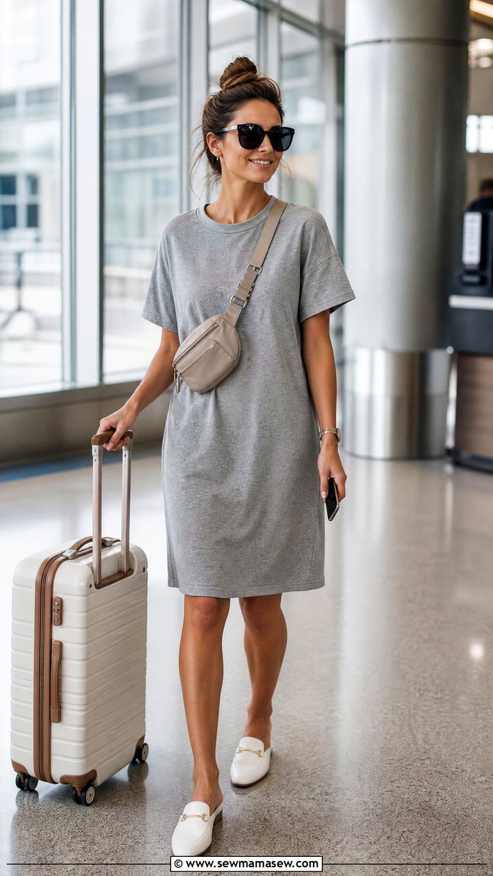 Flat Mules with T Shirt Dress and Belt Bag - 30 Summer outfits with mules