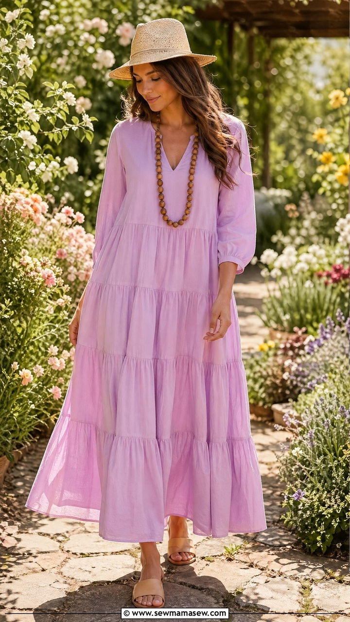 Flat Sandals with Tiered Dress - 35 flat sandals outfit ideas