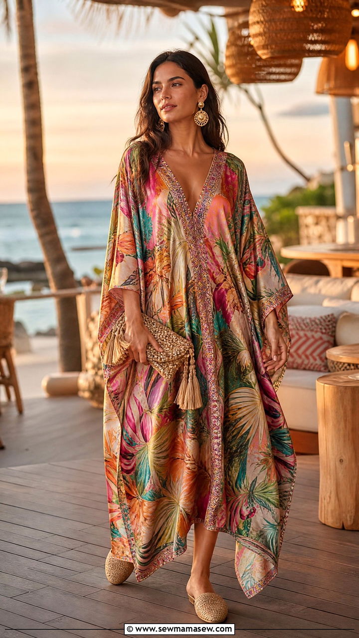 Flat Woven Mules with Lightweight Kaftan - 30 Summer outfits with mules