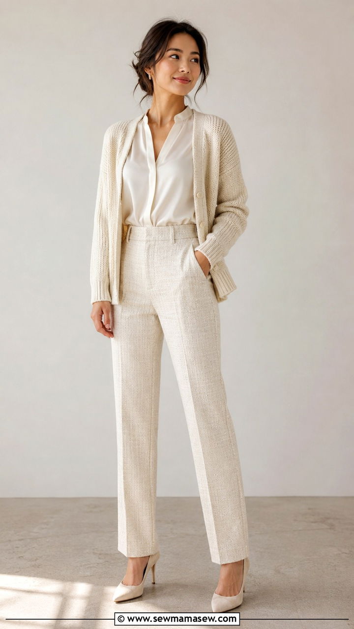 Flat monochrome outfit with no texture - 30 Petite outfit ideas mistakes