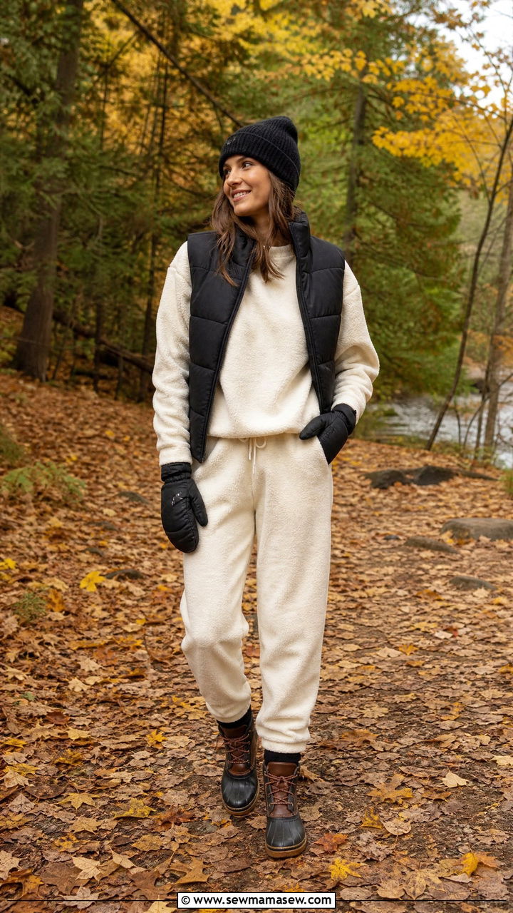 Fleece Co Ord Lounge Set With Puffer Vest - 25 Loungewear co-ord set outfit ideas