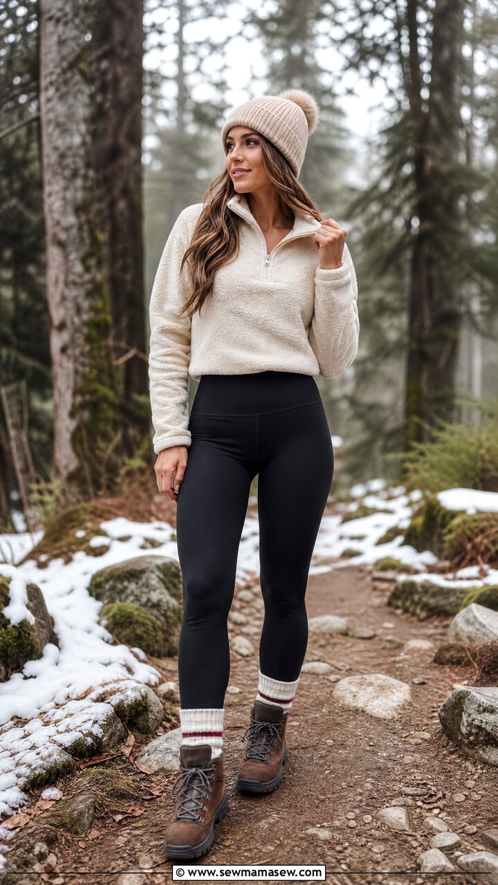 Fleece Jacket and Leggings Hiking Outfit - 25 Hiking outfit ideas cute