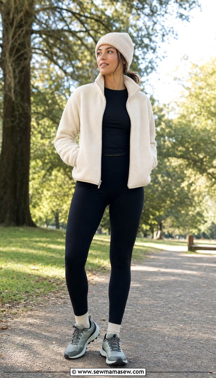 Fleece Jacket and Running Leggings Outfit - 25 Sporty chic outfit ideas running