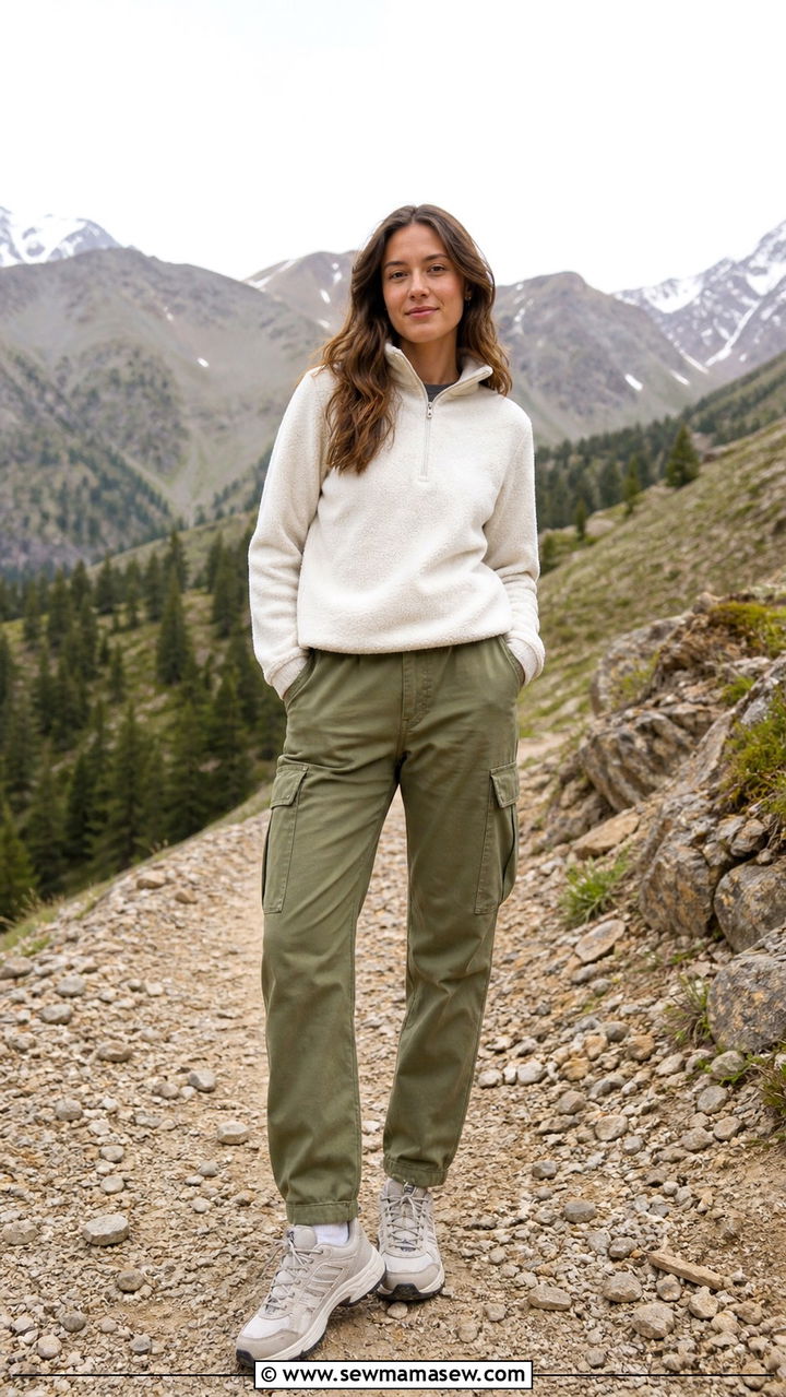 Fleece Jacket with Cargo Pants and Trail Sneakers - 40 casual jacket outfits