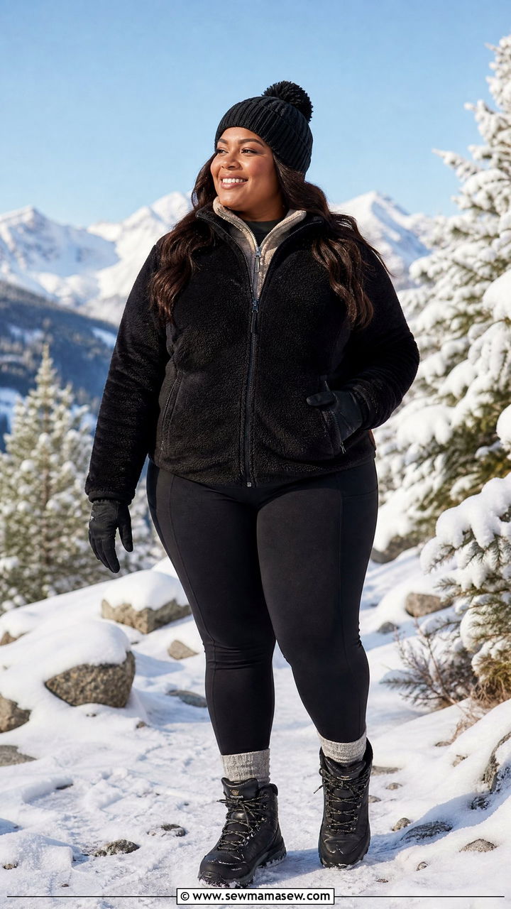 Fleece Jacket with Thermal Leggings - 30 Plus size outfit ideas for travel