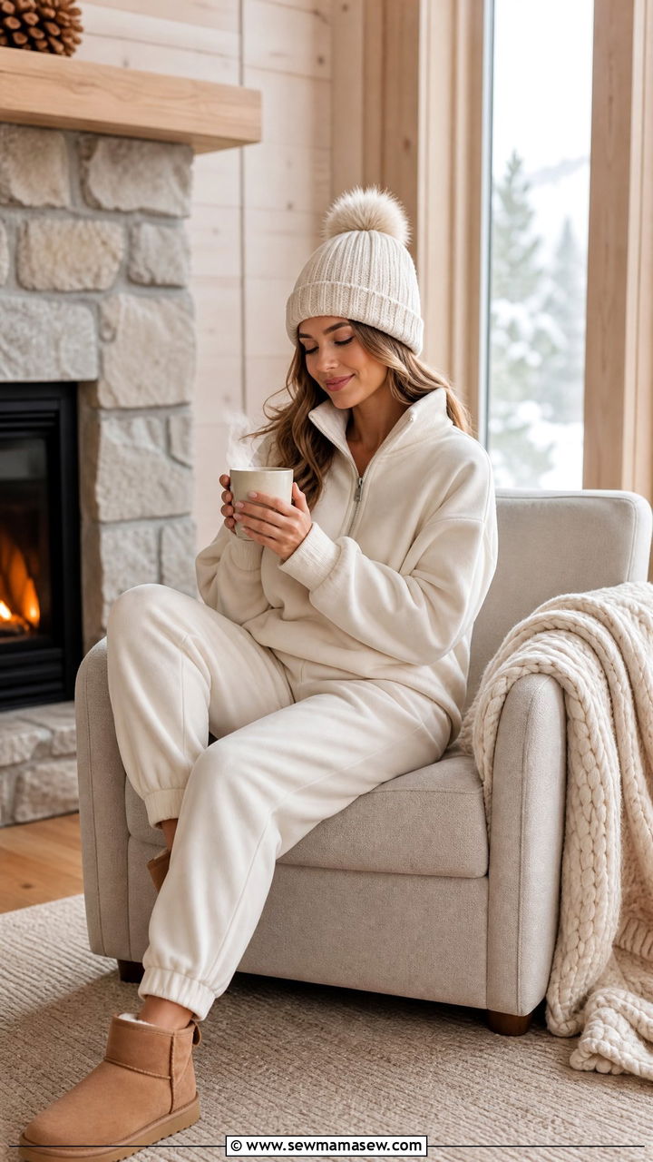 Fleece Lined Cotton Set with UGG Boots - 30 Clean girl loungewear outfit ideas