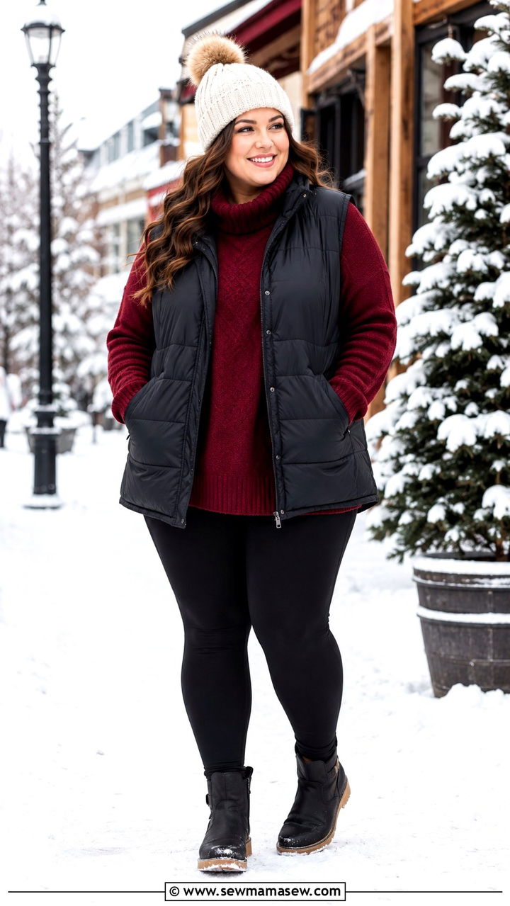 Fleece Lined Leggings with Tunic Sweater - 30 Plus size travel outfit ideas