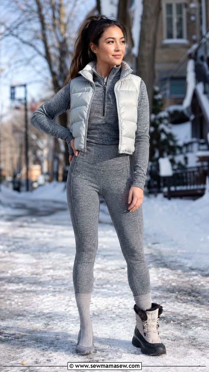 Fleece Lined Yoga Pants and a Thermal Top Petite Winter Yoga Outfit - 25 Yoga outfit ideas petite