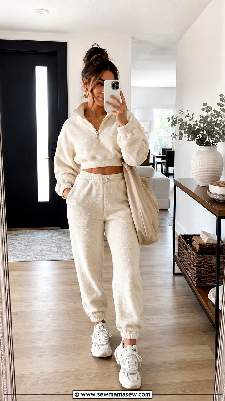 Fleece Matching Set with Dad Sneakers - 30 Travel outfits for petite women