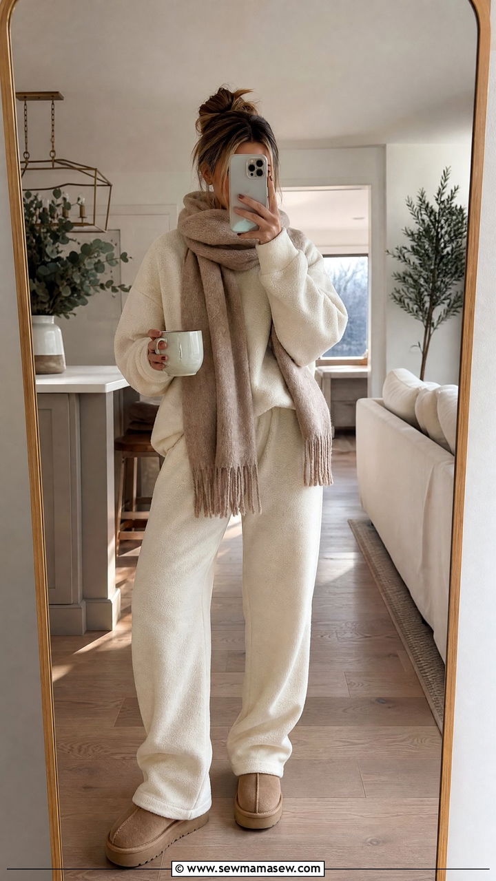 Fleece Pullover And Sweatpants Lounge Set - 25 Loungewear matching set outfit ideas