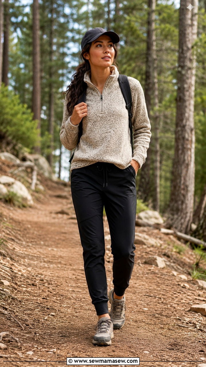 Fleece Pullover and Hiking Joggers - 30 hiking outfit ideas for women
