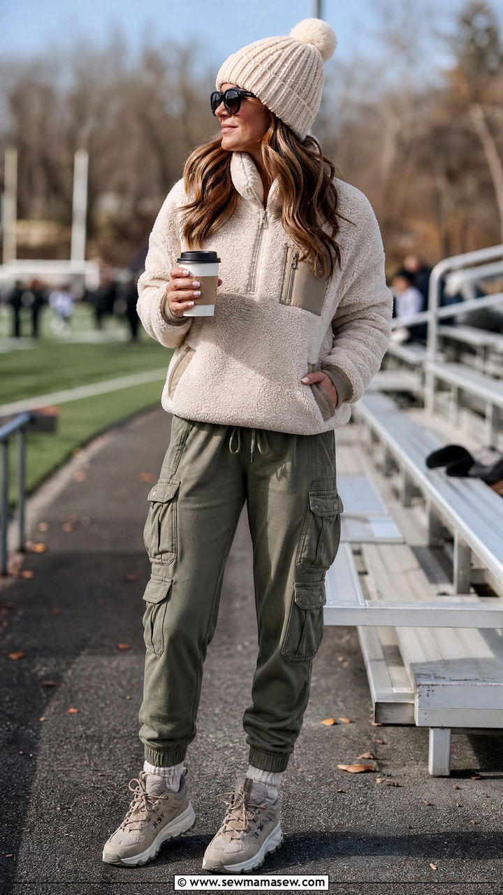 Fleece Pullover and Utility Joggers Outfit - 25 Football game outfit ideas mom