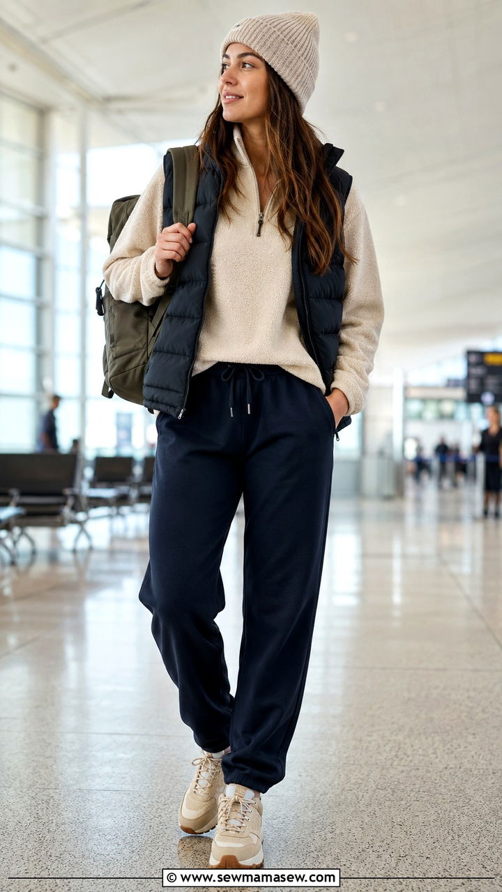 Fleece Pullover with Relaxed Travel Pants - 25 Airport outfit ideas for 12 hour flight