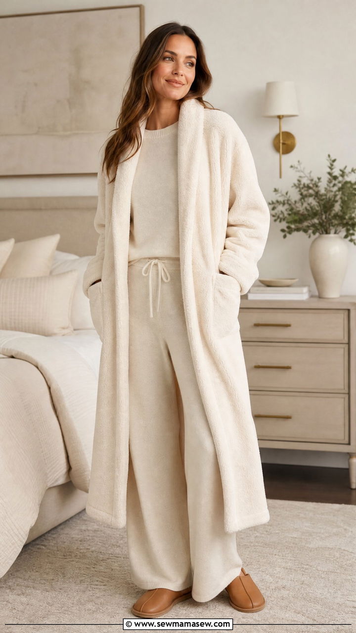 Fleece Robe with Cashmere Loungewear Set - 30 Fleece robe outfit ideas