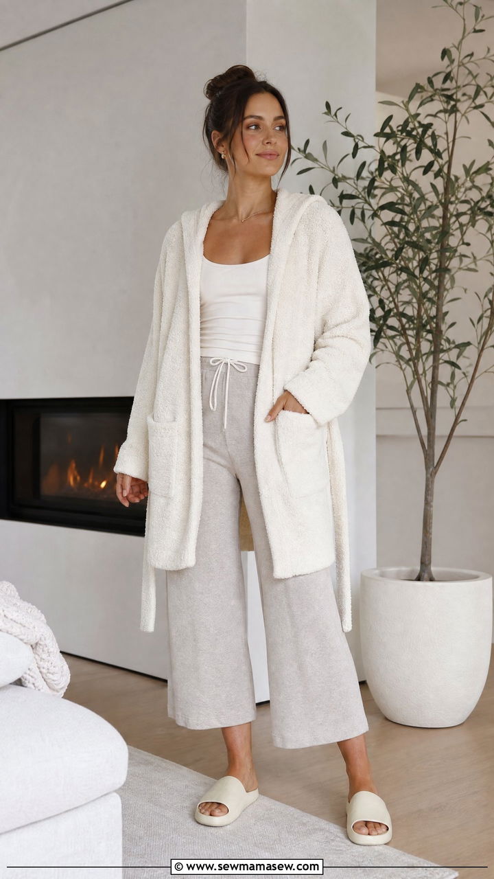 Fleece Robe with Cropped Wide Leg Pants and Tank - 30 Fleece robe outfit ideas