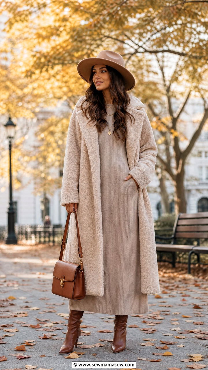 Fleece Robe with Knit Maxi Dress - 30 Fleece robe outfit ideas