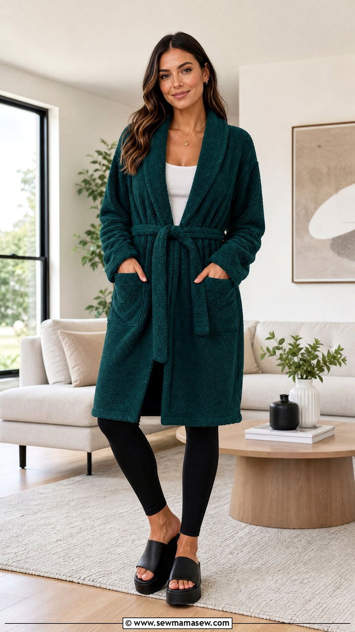 Fleece Robe with Leggings and Tank Top - 30 Fleece robe outfit ideas