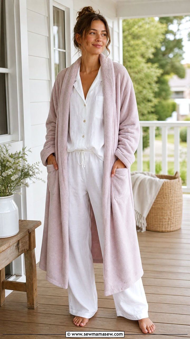 Fleece Robe with Linen Pajamas for Transitional Weather - 30 Fleece robe outfit ideas
