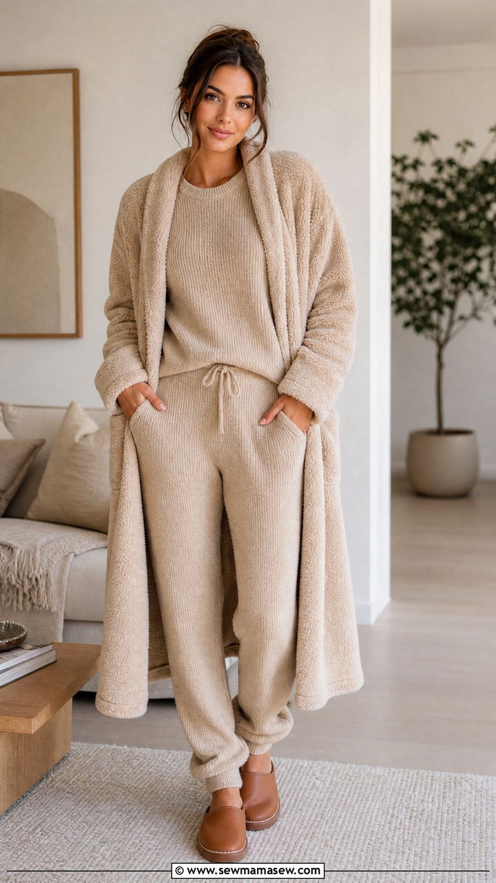 Fleece Robe with Matching Knit Set - 30 Fleece robe outfit ideas