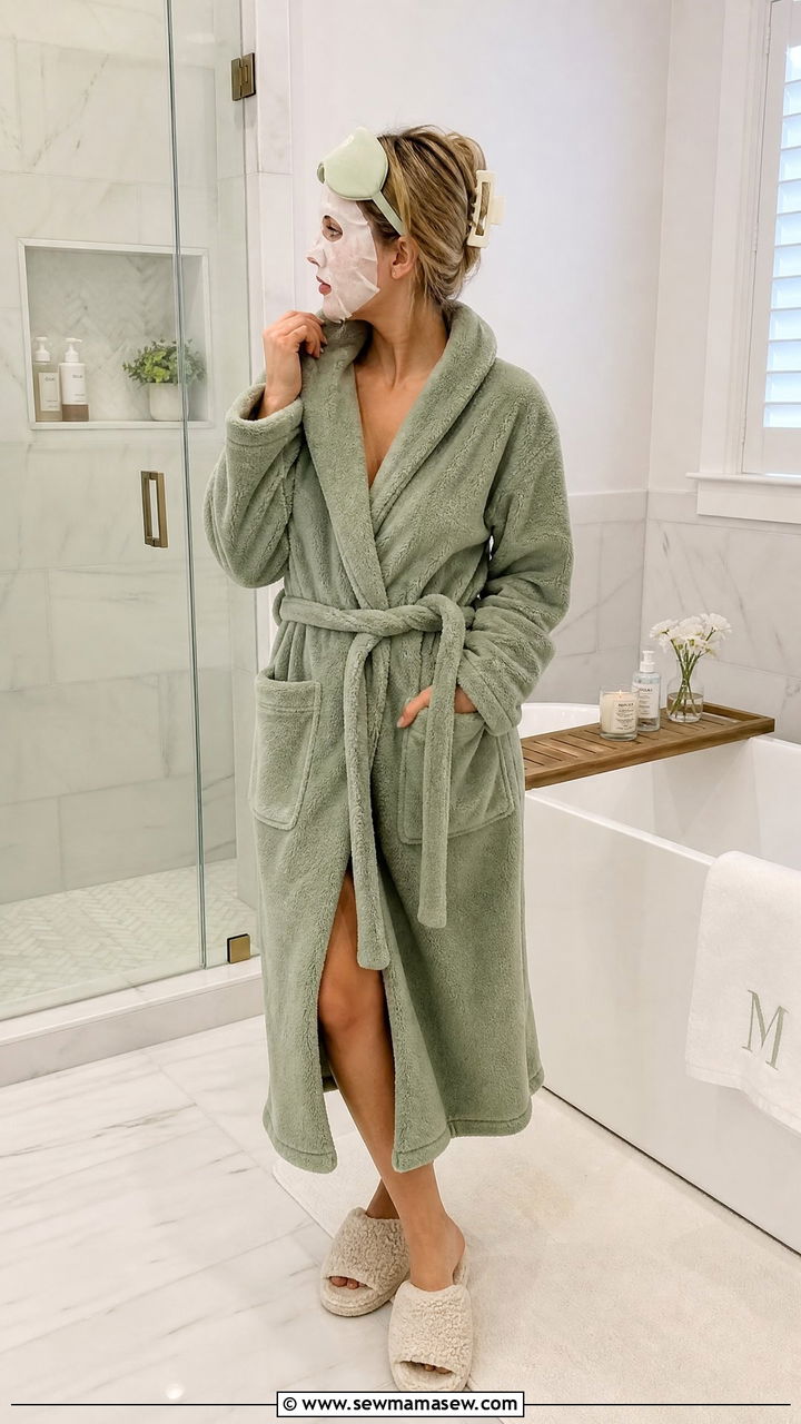 Fleece Robe with Sherpa Lined Slippers and Eye Mask - 30 Fleece robe outfit ideas