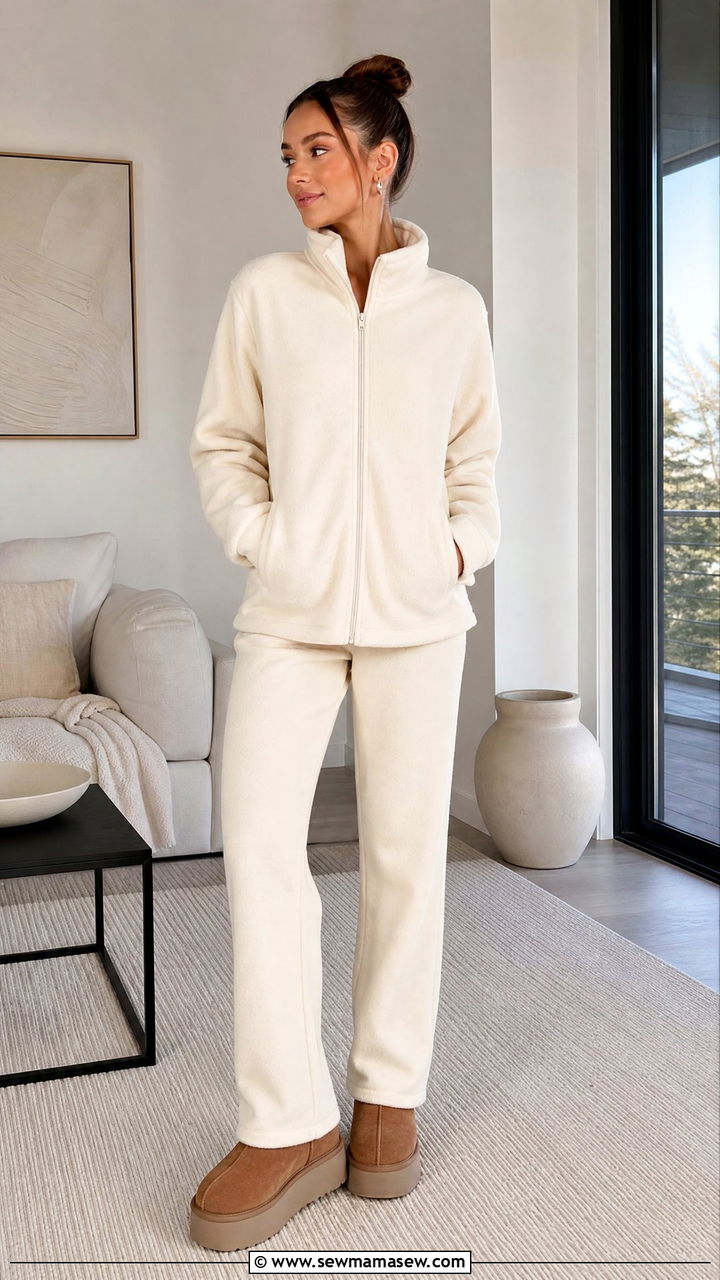 Fleece Zip Up Matching Set Outfit - 30 Clean girl loungewear outfit ideas